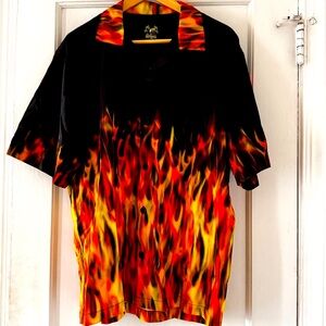 Benny’s Red Orange Flame  Men's Shirt Retro Bowling